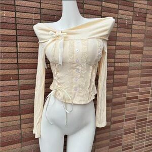Elegant Cream Off-Shoulder Lace Top